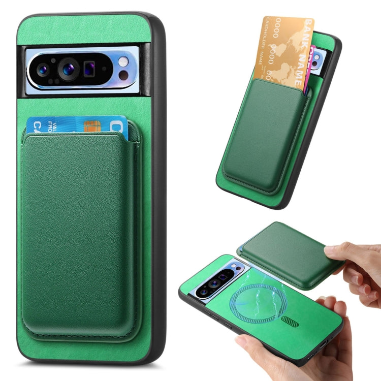 For Google Pixel 9 Pro Retro Magsafe Card Bag PU Back Cover Phone Case(Green) - Google Cases by PMC Jewellery | Online Shopping South Africa | PMC Jewellery | Buy Now Pay Later Mobicred