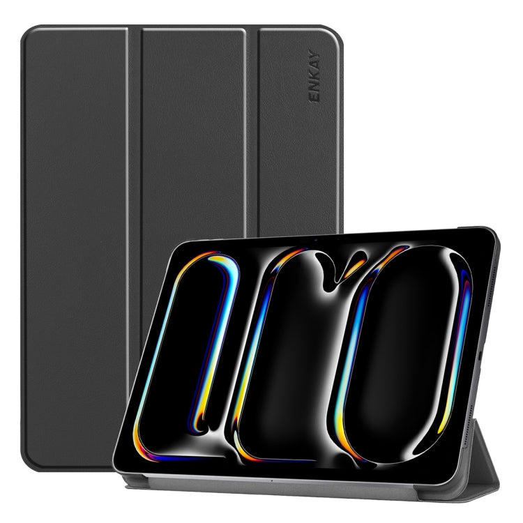 For iPad Pro 11 2024 ENKAY Tri-fold Custer Texture Platic Leather Smart Tablet Case(Black) - free shipping - PMC TechLife - Order now!