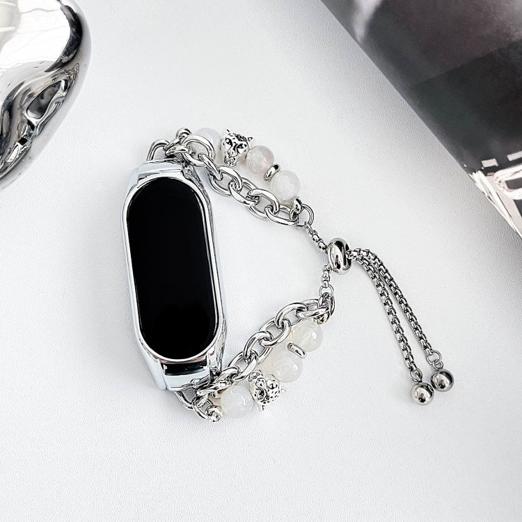 For Xiaomi Mi Band 5 / 6 Crystal Beaded Onyx Watch Band(Silver+Leopard Head) - free shipping - PMC TechLife - Order now!