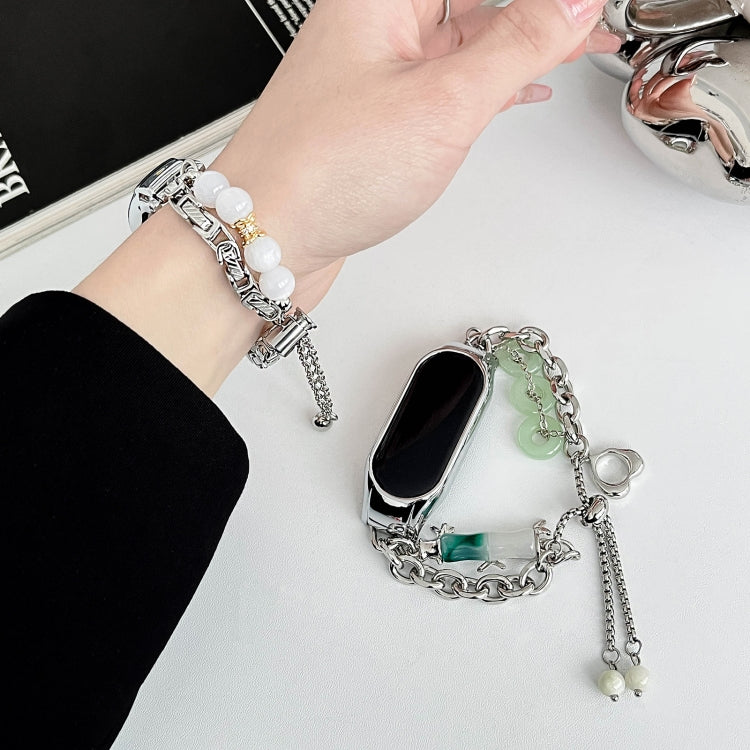 For Xiaomi Mi Band 3 / 4 Crystal Beaded Onyx Watch Band(Silver+Jade Donut) - free shipping - PMC TechLife - Order now!