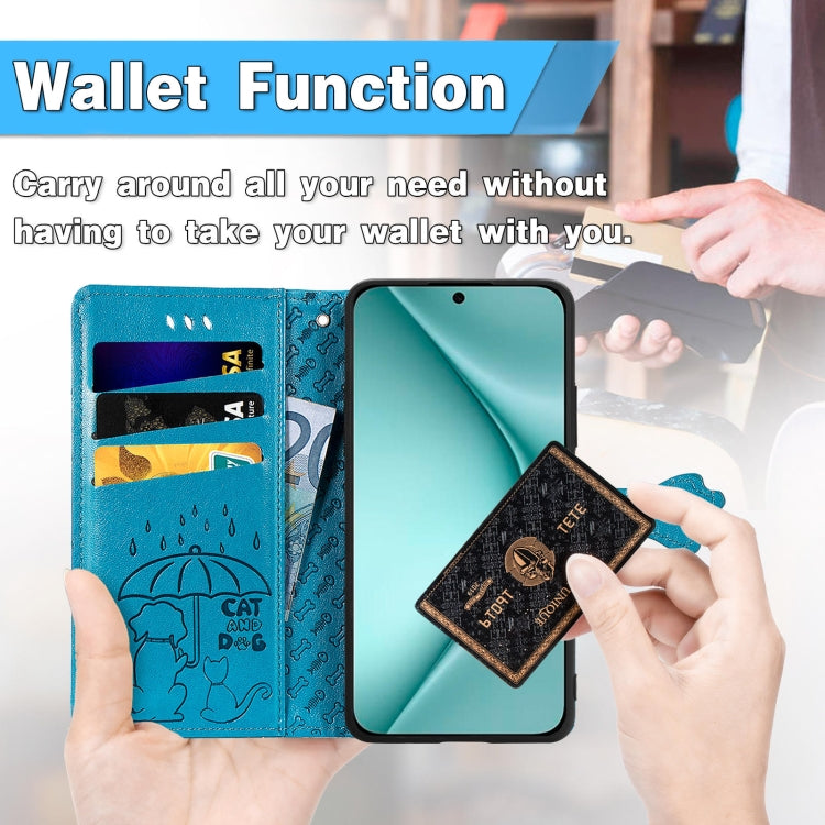 For Huawei Pura 70 Cat and Dog Embossed Leather Phone Case(Yellow) - Huawei Cases by PMC Jewellery | Online Shopping South Africa | PMC Jewellery | Buy Now Pay Later Mobicred