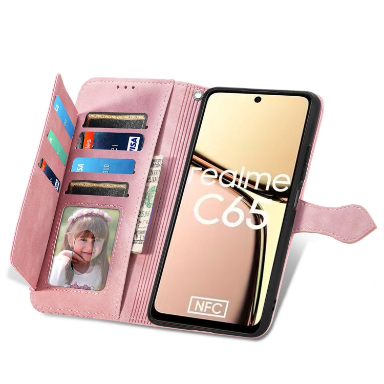 For Realme C65 Embossed Flower Zipper Leather Phone Case(Pink) - Realme Cases by PMC Jewellery | Online Shopping South Africa | PMC Jewellery | Buy Now Pay Later Mobicred