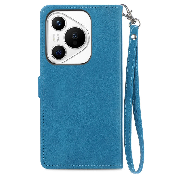 For Huawei Pura 70 Embossed Flower Zipper Leather Phone Case(Blue) - Huawei Cases by PMC Jewellery | Online Shopping South Africa | PMC Jewellery | Buy Now Pay Later Mobicred