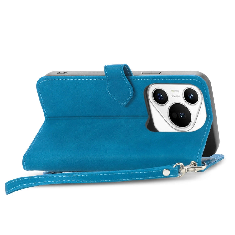 For Huawei Pura 70 Embossed Flower Zipper Leather Phone Case(Blue) - Huawei Cases by PMC Jewellery | Online Shopping South Africa | PMC Jewellery | Buy Now Pay Later Mobicred