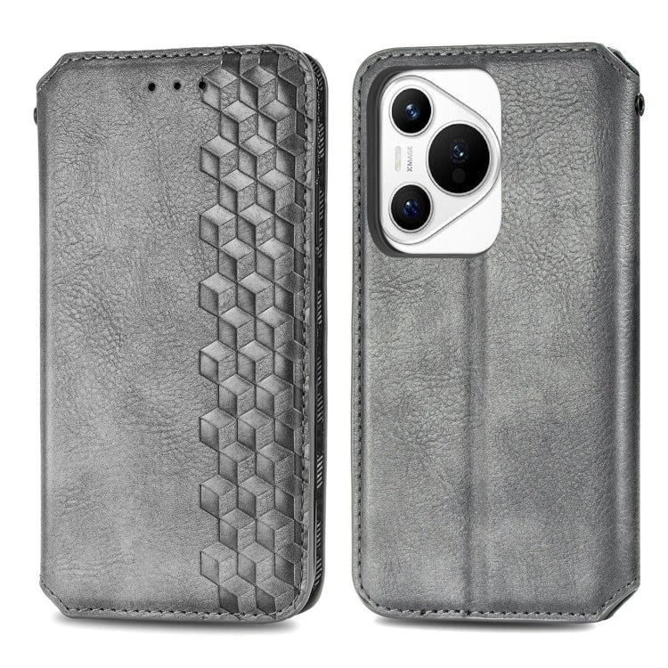 For Huawei Pura 70 Ultra Cubic Grid Pressed Magnetic Leather Phone Case(Gray) - Huawei Cases by PMC Jewellery | Online Shopping South Africa | PMC Jewellery | Buy Now Pay Later Mobicred