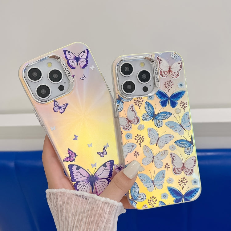 For iPhone 16 Pro Electroplating Laser Butterfly Phone Case(Blue Butterflies AB4) - iPhone 16 Pro Cases by PMC TechLife | Online Shopping South Africa | PMC TechLife | Buy Now Pay Later Mobicred
