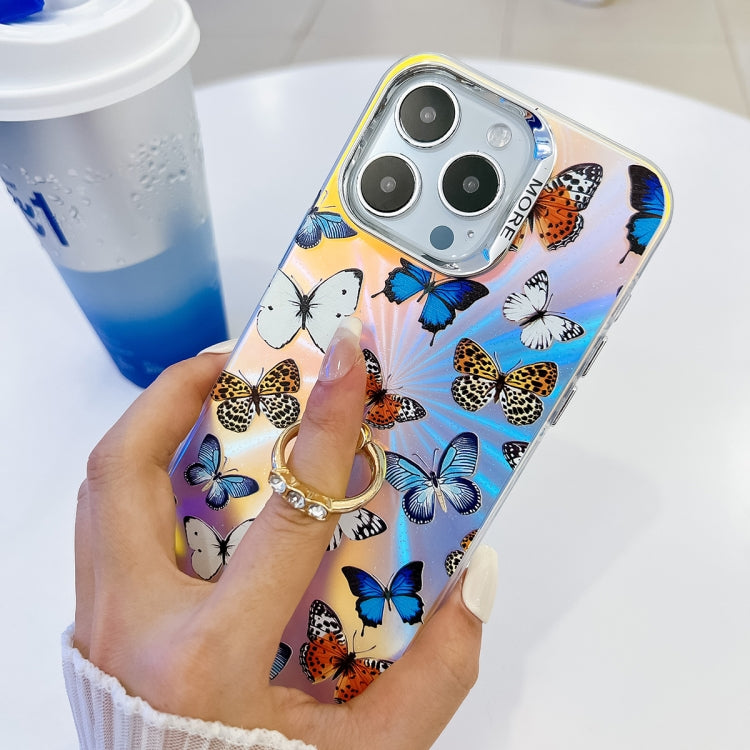 For iPhone 16 Pro Max Electroplating Laser Butterfly Ring Holder Phone Case(Pink Butterflies AB2) - iPhone 16 Pro Max Cases by PMC TechLife | Online Shopping South Africa | PMC TechLife | Buy Now Pay Later Mobicred