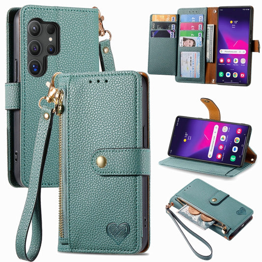 For Samsung Galaxy S25 Ultra 5G Love Zipper Lanyard Leather Phone Case(Green) - Galaxy S25 Ultra 5G Cases by PMC Jewellery | Online Shopping South Africa | PMC Jewellery | Buy Now Pay Later Mobicred