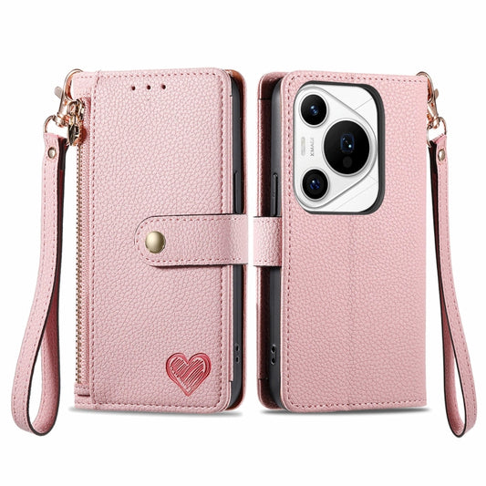 For Huawei Pura 70 Pro+ Love Zipper Lanyard Leather Phone Case(Pink) - Huawei Cases by PMC Jewellery | Online Shopping South Africa | PMC Jewellery | Buy Now Pay Later Mobicred