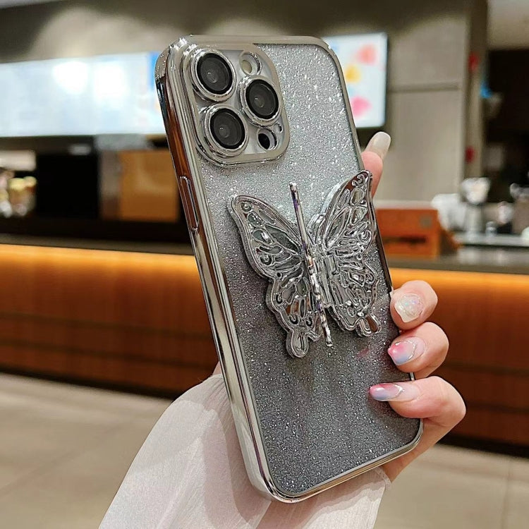 For iPhone 16 Pro Electroplated Gradient Glitter 3D Butterfly TPU Phone Case(Gradient Black) - iPhone 16 Pro Cases by PMC Jewellery | Online Shopping South Africa | PMC Jewellery | Buy Now Pay Later Mobicred