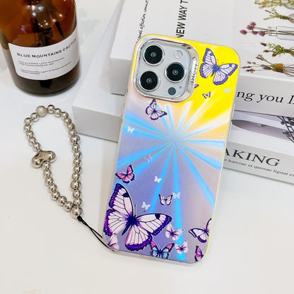 For iPhone 16 Pro Electroplating Laser Butterfly Phone Case with Wrist Strap(Purple Butterflies AB3) - iPhone 16 Pro Cases by PMC Jewellery | Online Shopping South Africa | PMC Jewellery | Buy Now Pay Later Mobicred