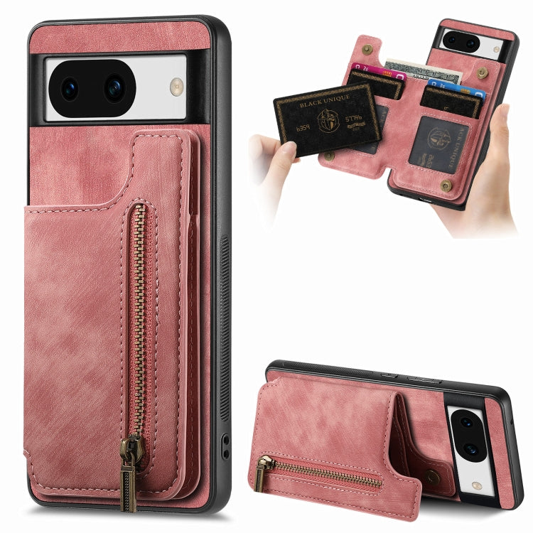 For Google Pixel 9 / 9 Pro Retro Leather Zipper Wallet Back Phone Case(Pink) - Google Cases by PMC TechLife | Online Shopping South Africa | PMC TechLife | Buy Now Pay Later Mobicred