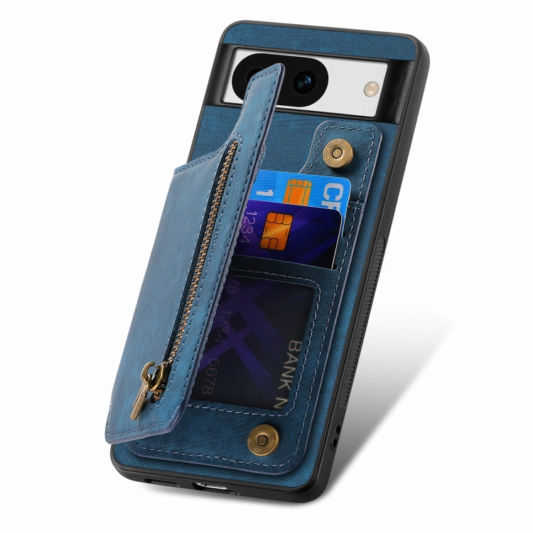 For Google Pixel 9 Pro XL Retro Leather Zipper Wallet Back Phone Case(Blue) - Google Cases by PMC TechLife | Online Shopping South Africa | PMC TechLife | Buy Now Pay Later Mobicred