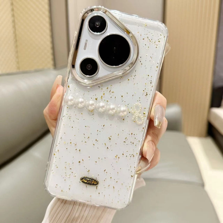 For Huawei  Pura 70 Pro Gold Foil Pearl Bow TPU Phone Case(Gold Foil Pearl) - Huawei Cases by PMC Jewellery | Online Shopping South Africa | PMC Jewellery | Buy Now Pay Later Mobicred