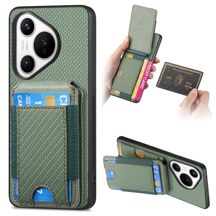 For Huawei Pura 70 Carbon Fiber Vertical Flip Wallet Stand Phone Case(Green) - Huawei Cases by PMC Jewellery | Online Shopping South Africa | PMC Jewellery | Buy Now Pay Later Mobicred