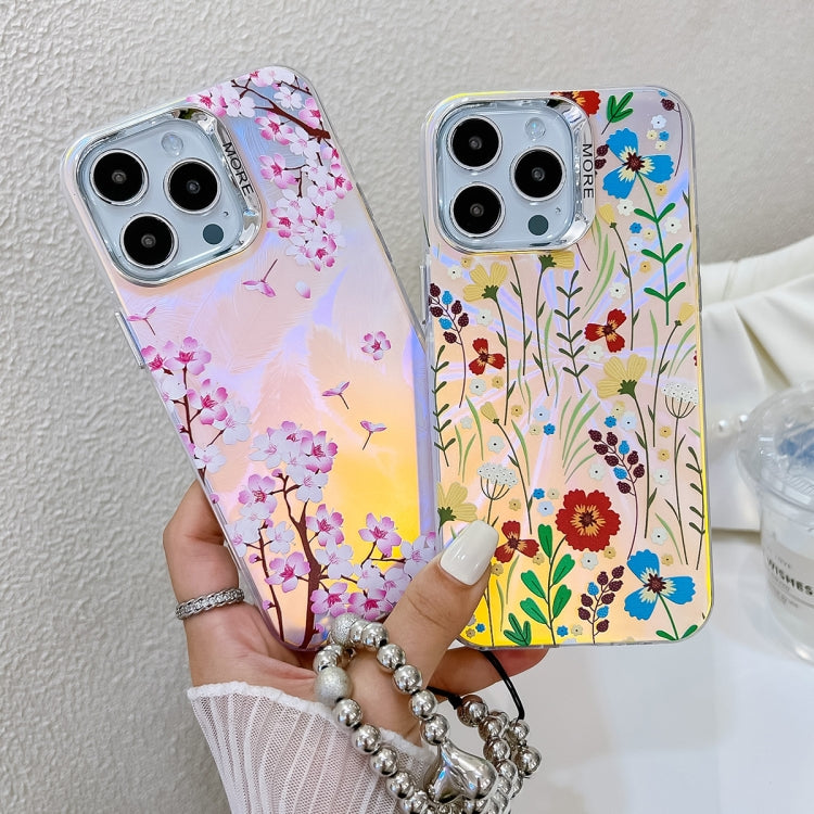 For iPhone 16 Pro Max Electroplating Laser Flower Phone Case with Wrist Strap(Chrysanthemum AH5) - iPhone 16 Pro Max Cases by PMC Jewellery | Online Shopping South Africa | PMC Jewellery | Buy Now Pay Later Mobicred