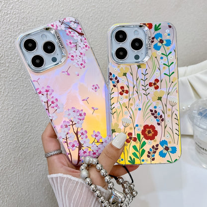 For iPhone 16 Electroplating Laser Flower Phone Case with Wrist Strap(Peony AH11) - iPhone 16 Cases by PMC Jewellery | Online Shopping South Africa | PMC Jewellery | Buy Now Pay Later Mobicred