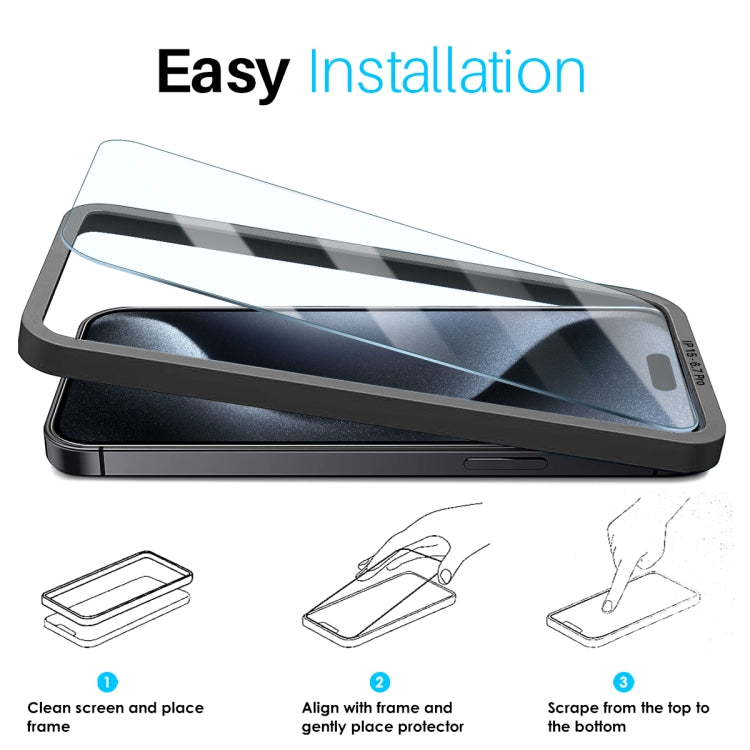 For iPhone 15 Pro Max NORTHJO 2pcs A++ Screen Protector Tempered Glass Film with Installation Frame - free shipping - PMC Jewellery - Order now!