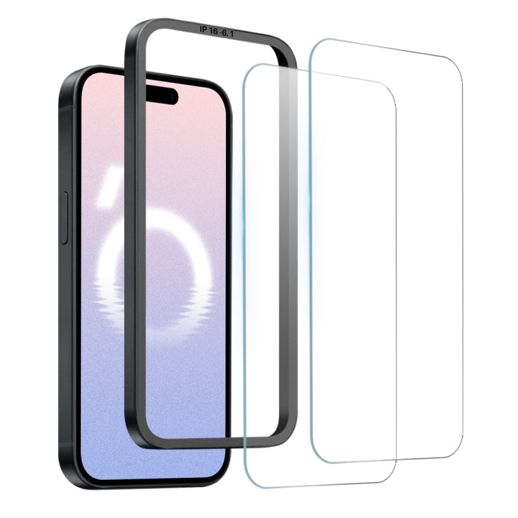 For iPhone 16 NORTHJO 2pcs A++ Screen Protector Tempered Glass Film with Installation Frame - iPhone 16 Tempered Glass by NORTHJO | Online Shopping South Africa | PMC TechLife | Buy Now Pay Later Mobicred