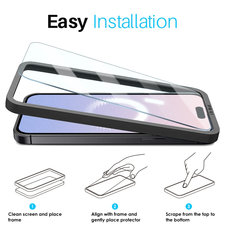 For iPhone 16 NORTHJO 2pcs A++ Screen Protector Tempered Glass Film with Installation Frame - iPhone 16 Tempered Glass by NORTHJO | Online Shopping South Africa | PMC TechLife | Buy Now Pay Later Mobicred
