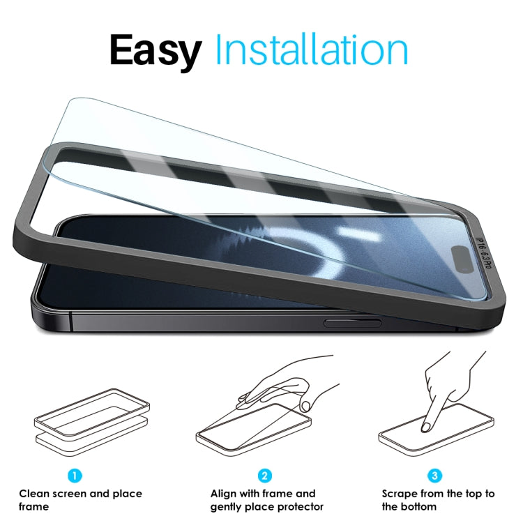 For iPhone 16 Pro NORTHJO 2pcs A++ Screen Protector Tempered Glass Film with Installation Frame - iPhone 16 Pro Tempered Glass by NORTHJO | Online Shopping South Africa | PMC TechLife | Buy Now Pay Later Mobicred