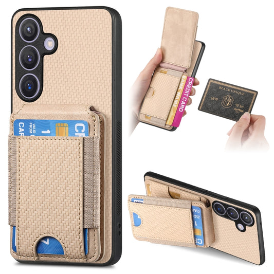 For Samsung Galaxy S24 5G Carbon Fiber Vertical Flip Wallet Stand Phone Case(Khaki) - Galaxy S24 5G Cases by PMC Jewellery | Online Shopping South Africa | PMC Jewellery | Buy Now Pay Later Mobicred