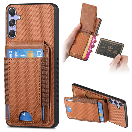 For Samsung Galaxy S25 5G Carbon Fiber Vertical Flip Wallet Stand Phone Case(Brown) - Galaxy S25 5G Cases by PMC Jewellery | Online Shopping South Africa | PMC Jewellery | Buy Now Pay Later Mobicred