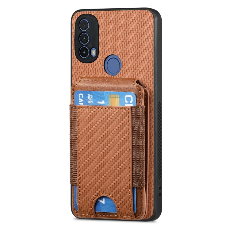 For Motorola Moto E20 / E30 Carbon Fiber Vertical Flip Wallet Stand Phone Case(Brown) - Motorola Cases by PMC TechLife | Online Shopping South Africa | PMC TechLife | Buy Now Pay Later Mobicred