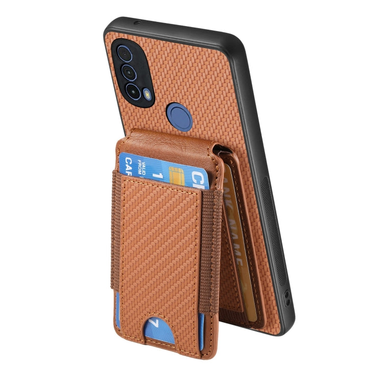 For Motorola Moto E20 / E30 Carbon Fiber Vertical Flip Wallet Stand Phone Case(Brown) - Motorola Cases by PMC TechLife | Online Shopping South Africa | PMC TechLife | Buy Now Pay Later Mobicred
