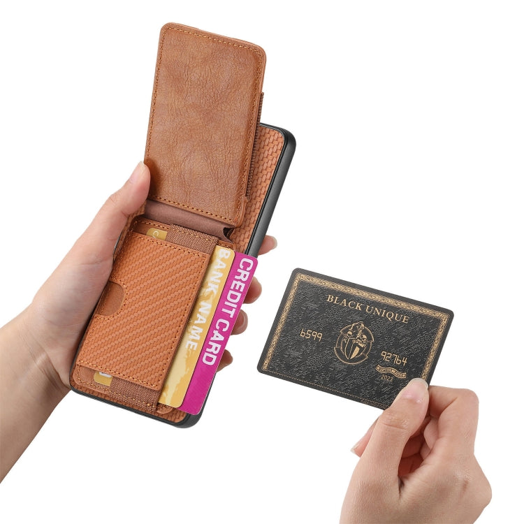 For Motorola Moto E20 / E30 Carbon Fiber Vertical Flip Wallet Stand Phone Case(Brown) - Motorola Cases by PMC TechLife | Online Shopping South Africa | PMC TechLife | Buy Now Pay Later Mobicred