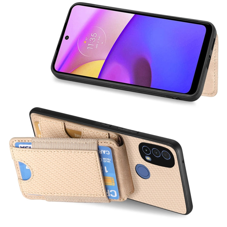 For Motorola Moto E20 / E30 Carbon Fiber Vertical Flip Wallet Stand Phone Case(Khaki) - Motorola Cases by PMC TechLife | Online Shopping South Africa | PMC TechLife | Buy Now Pay Later Mobicred