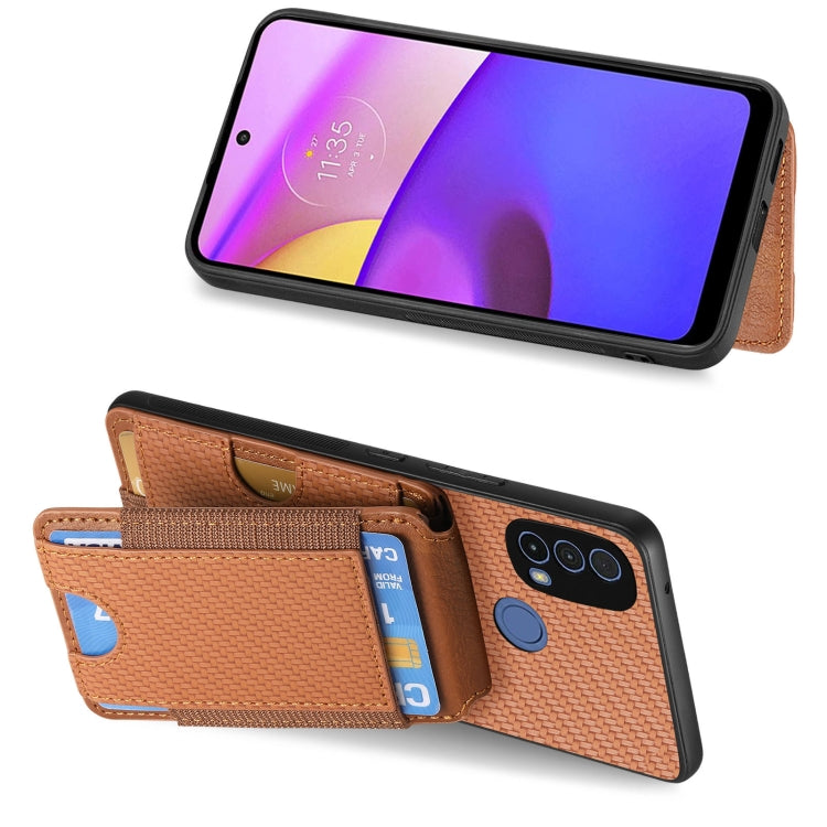 For Motorola Moto E40 Carbon Fiber Vertical Flip Wallet Stand Phone Case(Brown) - Motorola Cases by PMC TechLife | Online Shopping South Africa | PMC TechLife | Buy Now Pay Later Mobicred
