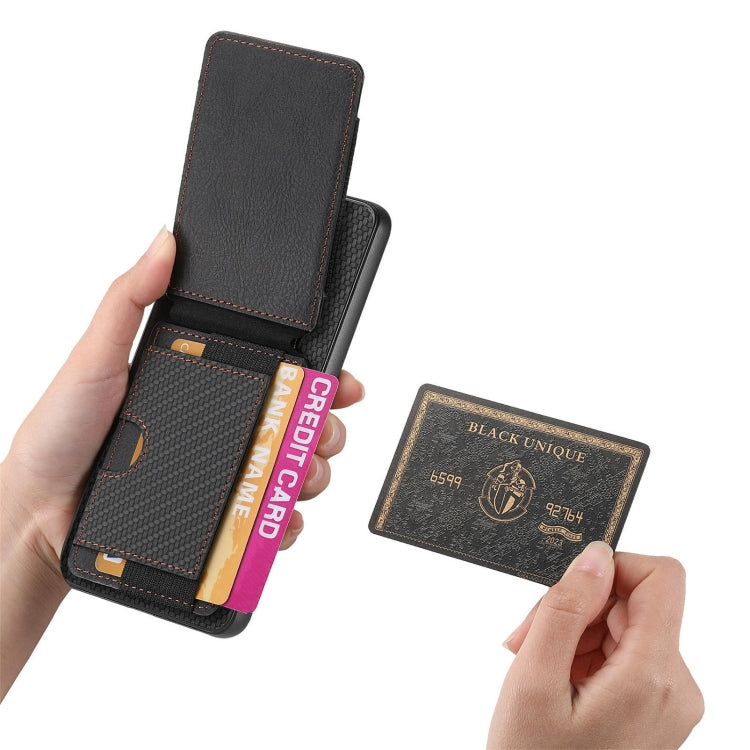 For OnePlus 12 5G Carbon Fiber Vertical Flip Wallet Stand Phone Case(Black) - OnePlus Cases by PMC TechLife | Online Shopping South Africa | PMC TechLife | Buy Now Pay Later Mobicred