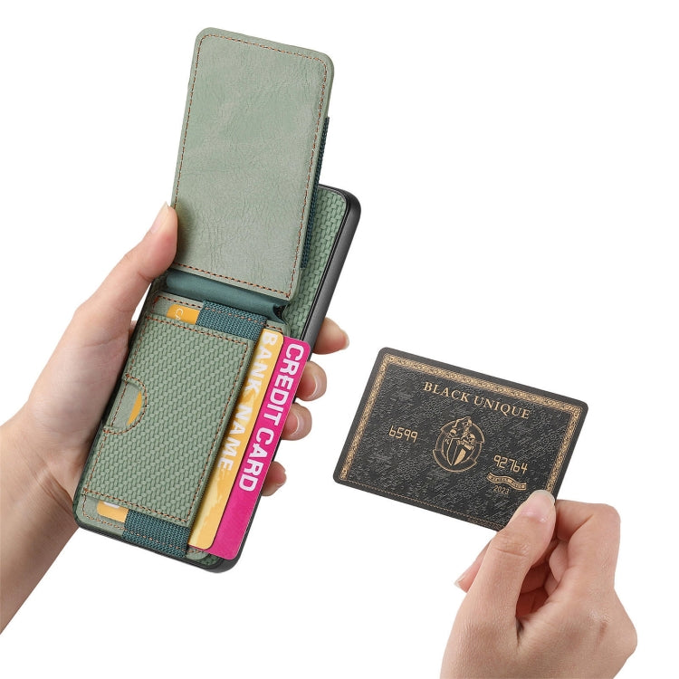 For OnePlus Nord CE3 Carbon Fiber Vertical Flip Wallet Stand Phone Case(Green) - OnePlus Cases by PMC TechLife | Online Shopping South Africa | PMC TechLife | Buy Now Pay Later Mobicred