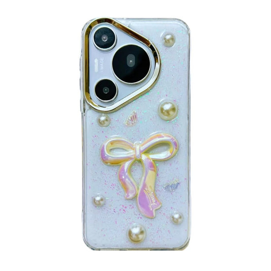 For Huawei Pura 70 3D Bow Pearl Love Flower TPU Phone Case(Pearl Bow) - Huawei Cases by PMC Jewellery | Online Shopping South Africa | PMC Jewellery | Buy Now Pay Later Mobicred