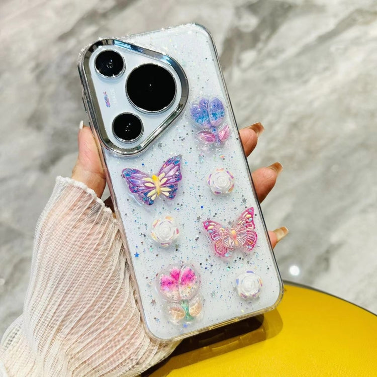 For Huawei Pura 70 3D Colorful Crystal Butterfly TPU Phone Case(Buterfly Flowers) - Huawei Cases by PMC Jewellery | Online Shopping South Africa | PMC Jewellery | Buy Now Pay Later Mobicred