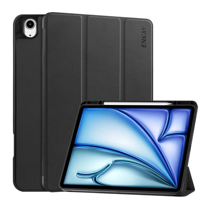 For iPad Air 13 2024 ENKAY Tri-fold Custer Texture TPU Leather Smart Tablet Case with Pen Slot(Black) - iPad Air 13 2025 / 2024 Cases by ENKAY | Online Shopping South Africa | PMC Jewellery | Buy Now Pay Later Mobicred