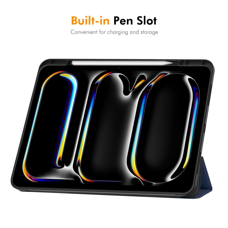 For iPad Pro 13 2024 ENKAY Tri-fold Custer Texture TPU Leather Smart Tablet Case with Pen Slot(Black) - iPad Pro 13 2024 Cases by ENKAY | Online Shopping South Africa | PMC TechLife | Buy Now Pay Later Mobicred