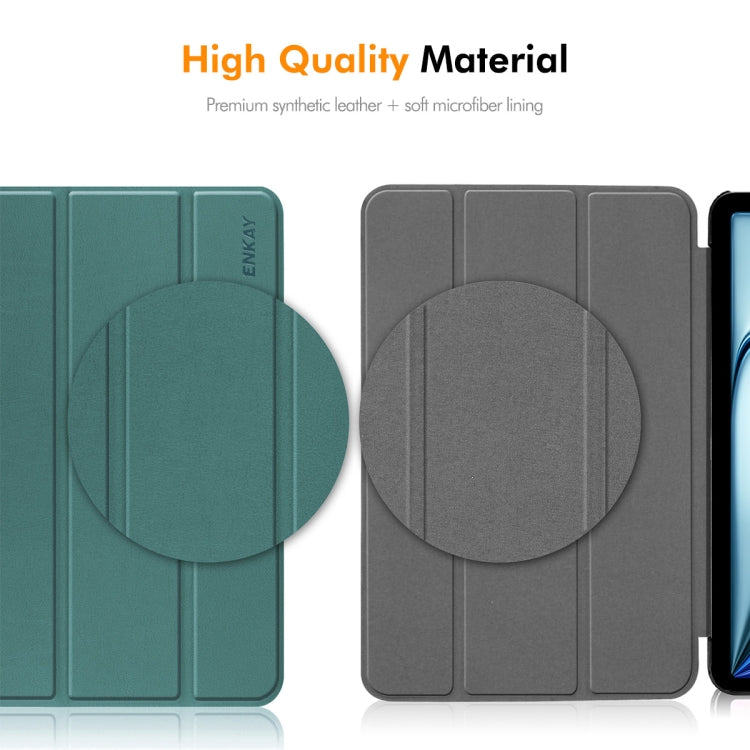 For iPad Air 13 2024 ENKAY Tri-fold Custer Texture Platic Leather Smart Tablet Case(Dark Green) - iPad Air 13 2024 Cases by ENKAY | Online Shopping South Africa | PMC Jewellery | Buy Now Pay Later Mobicred