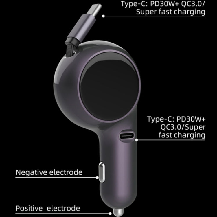 K2 With 60W Type-C Retractable Cable Type-C Port Phone Fast Charging Adapter Car Charger - Car Charger by PMC TechLife | Online Shopping South Africa | PMC TechLife | Buy Now Pay Later Mobicred