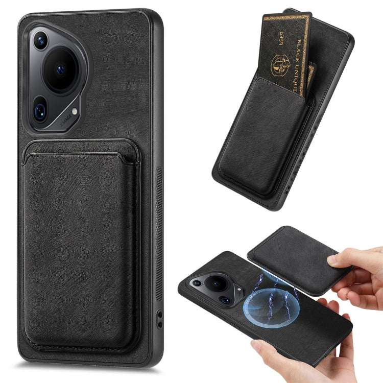 For Huawei Pura 70 Retro Leather Card Bag Magnetic Phone Case(Black) - Huawei Cases by PMC Jewellery | Online Shopping South Africa | PMC Jewellery | Buy Now Pay Later Mobicred