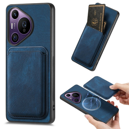 For Huawei Pura 70 Pro Retro Leather Card Bag Magnetic Phone Case(Blue) - Huawei Cases by PMC Jewellery | Online Shopping South Africa | PMC Jewellery | Buy Now Pay Later Mobicred