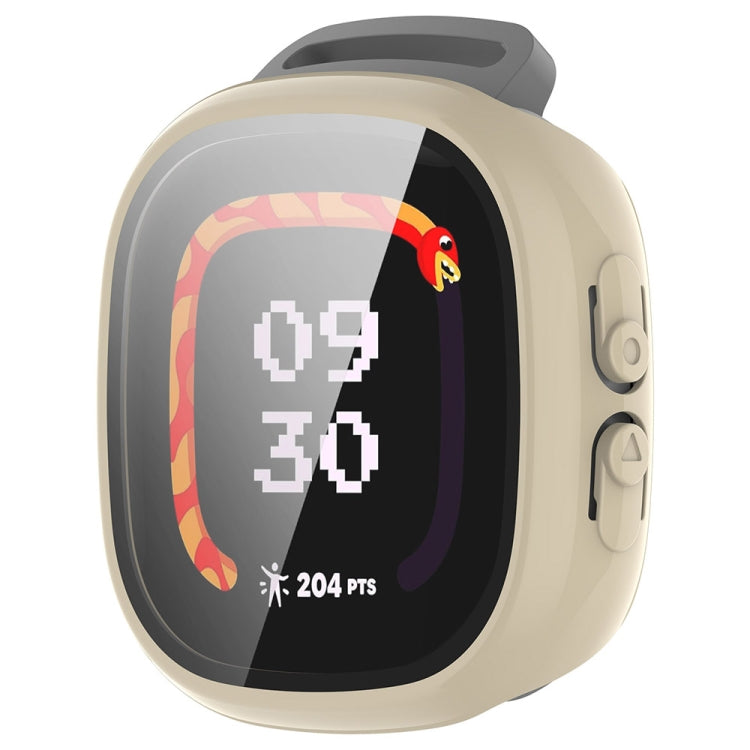 For Fitbit Ace LTE  PC + Tempered Glass Film Integrated Watch Protective Case(Ivory White) - Watch Cases by PMC TechLife | Online Shopping South Africa | PMC TechLife | Buy Now Pay Later Mobicred