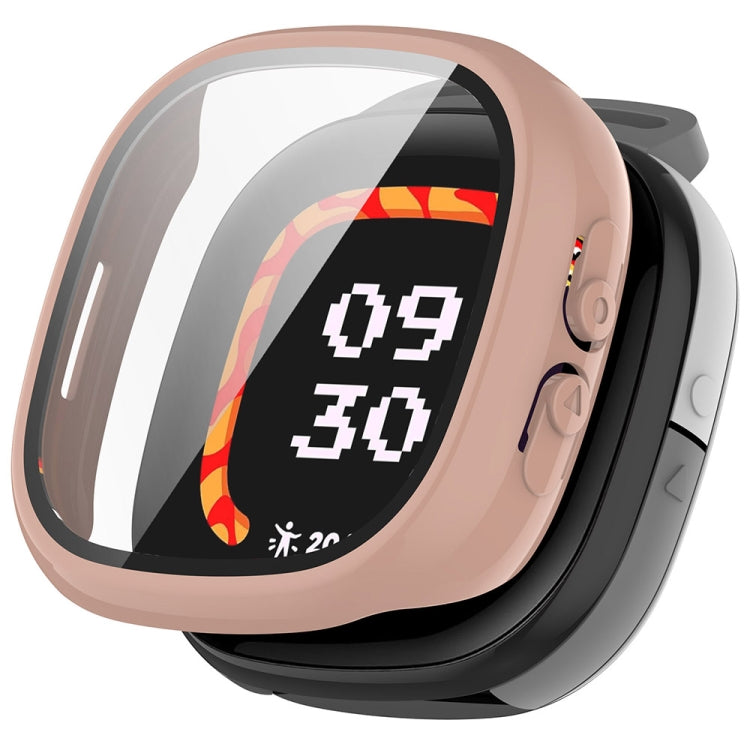 For Fitbit Ace LTE  PC + Tempered Glass Film Integrated Watch Protective Case(Sakura Pink) - Watch Cases by PMC TechLife | Online Shopping South Africa | PMC TechLife | Buy Now Pay Later Mobicred