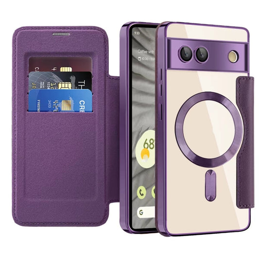 For Google  Pixel 8a Shield Magsafe RFID Anti-theft Rhombus Leather Phone Case(Night Purple) - Google Cases by PMC Jewellery | Online Shopping South Africa | PMC Jewellery | Buy Now Pay Later Mobicred