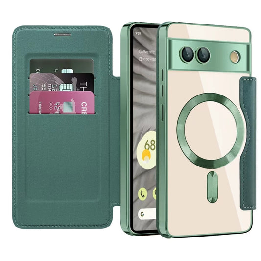 For Google  Pixel 8a Shield Magsafe RFID Anti-theft Rhombus Leather Phone Case(Pine Green) - Google Cases by PMC Jewellery | Online Shopping South Africa | PMC Jewellery | Buy Now Pay Later Mobicred