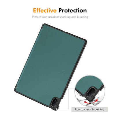 For Huawei MatePad SE 11 2024 ENKAY Tri-fold Custer Texture Platic Leather Tablet Case(Dark Green) - Huawei Cases by ENKAY | Online Shopping South Africa | PMC Jewellery | Buy Now Pay Later Mobicred