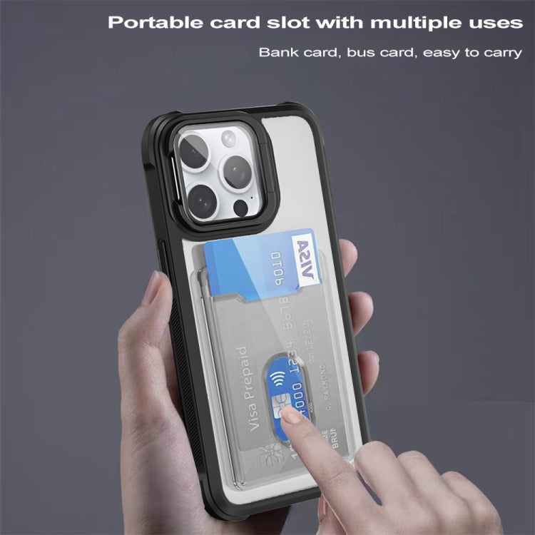 For iPhone 16 Plus Card Bag Holder Acrylic Hybrid TPU Phone Case(Black) - iPhone 16 Plus Cases by PMC TechLife | Online Shopping South Africa | PMC TechLife | Buy Now Pay Later Mobicred