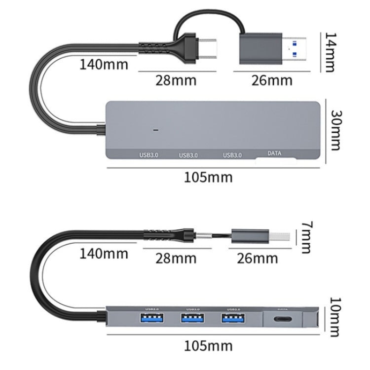 ADS-309D USB / Type-C to 3  x USB 3.0 + Type-C Data Port Expansion Hub Adapter - USB 3.0 HUB by PMC Jewellery | Online Shopping South Africa | PMC Jewellery | Buy Now Pay Later Mobicred
