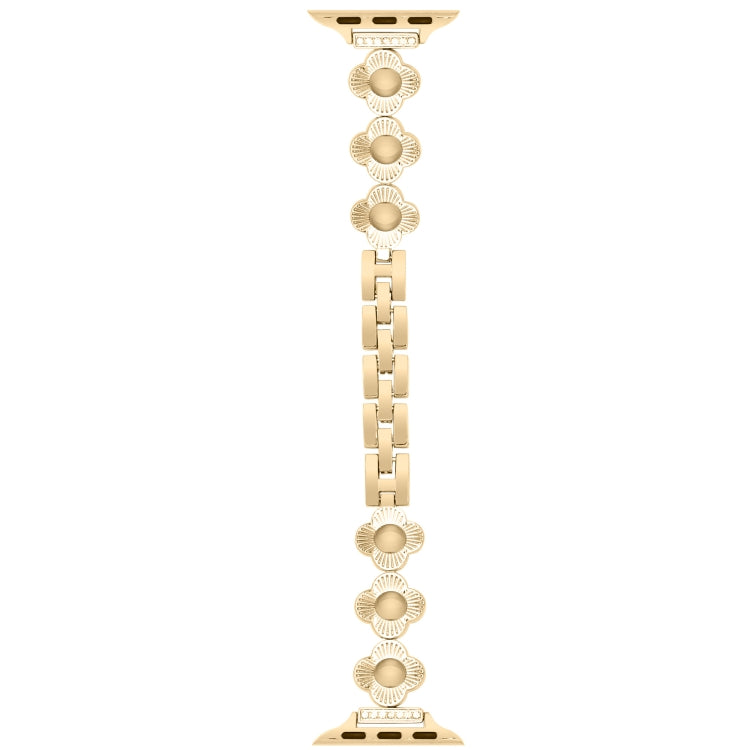 For Apple Watch Series 6 44mm Four Leaf Clover Quick-Release Metal Chain Watch Band(Gold) - free shipping - PMC TechLife - Order now!